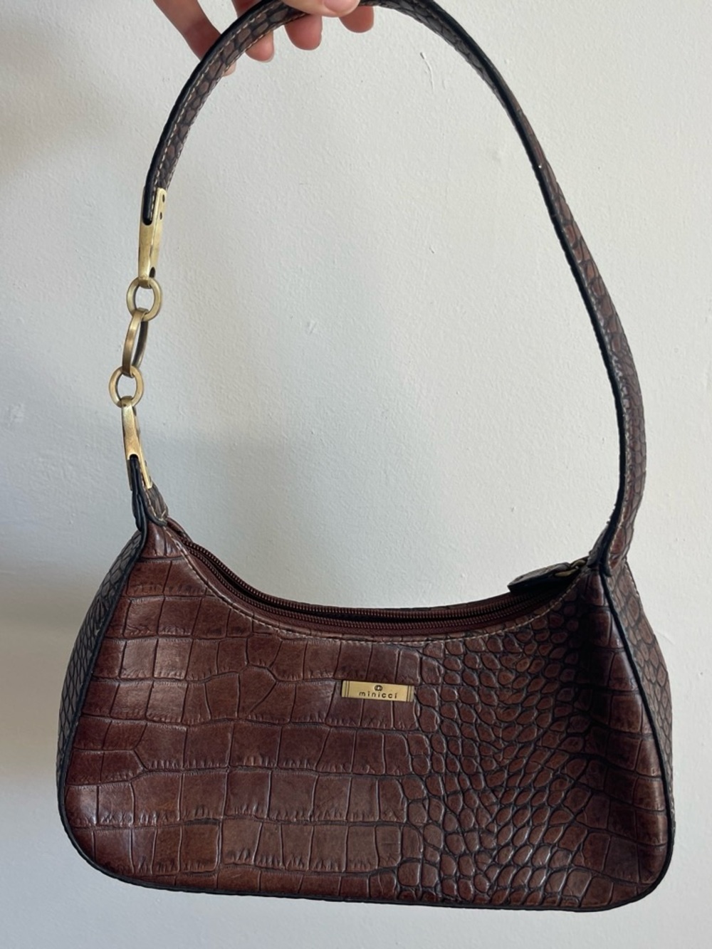 Minicci Vintage Y2K Brown Croc-Embossed Shoulder Bag